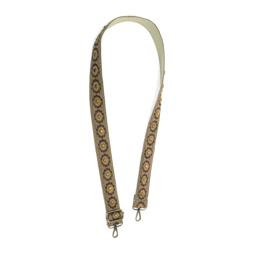 Tan Studded Daisy Embroidered Guitar Strap - Posh West Boutique
