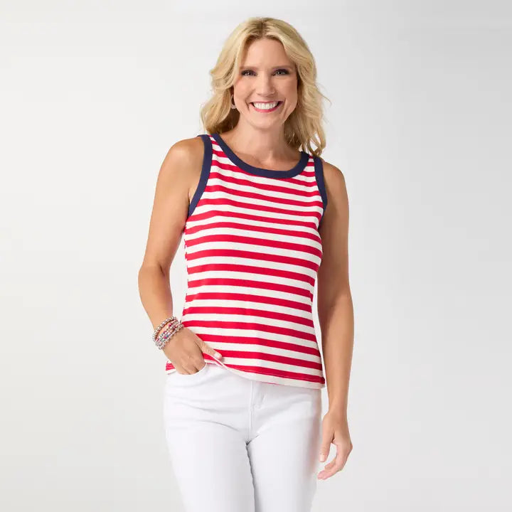Sawyer Striped Red/White Rib Tank - Posh West Boutique
