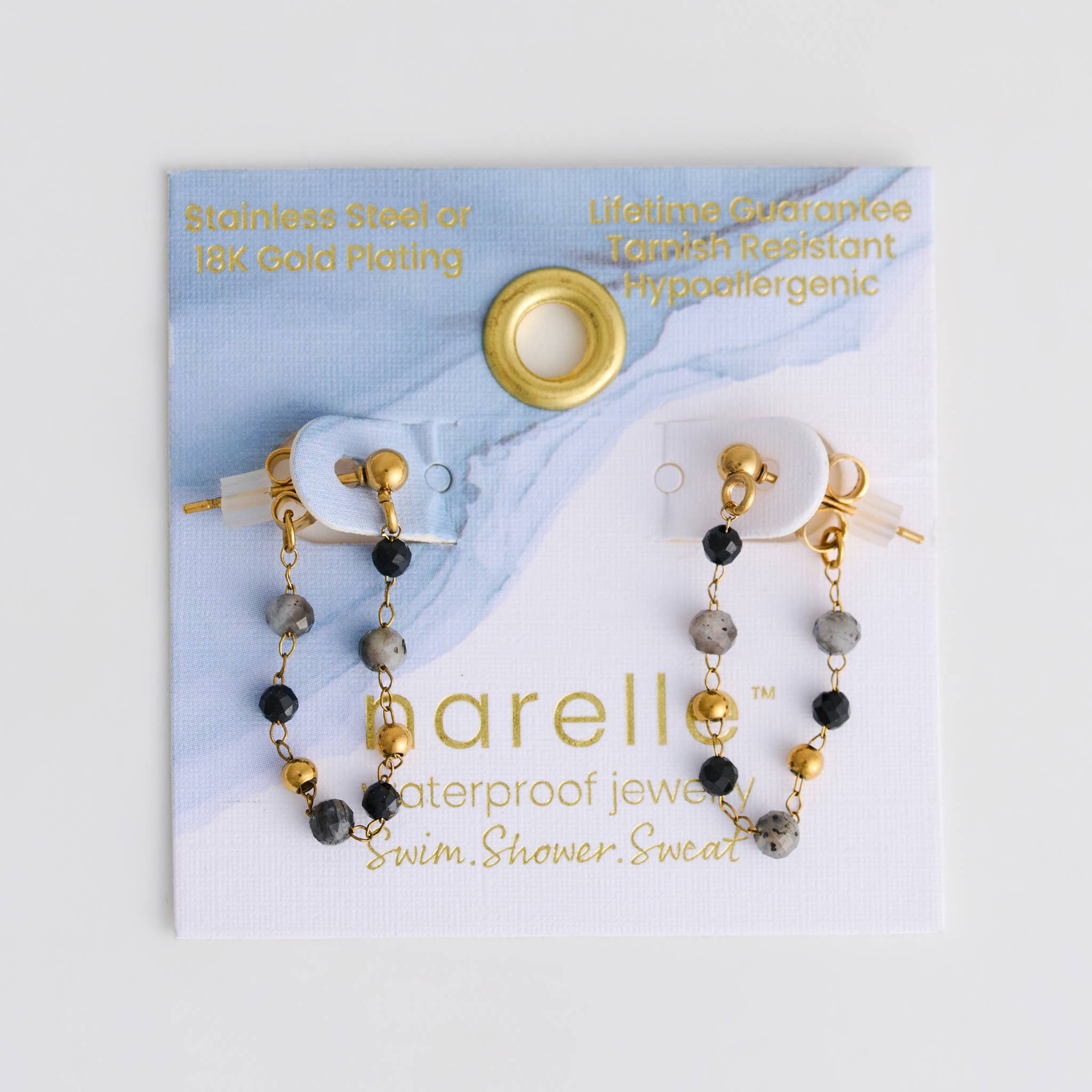 Waterproof Earrings Gemstone Beaded Drop Narelle Gold: Tiger's Eye