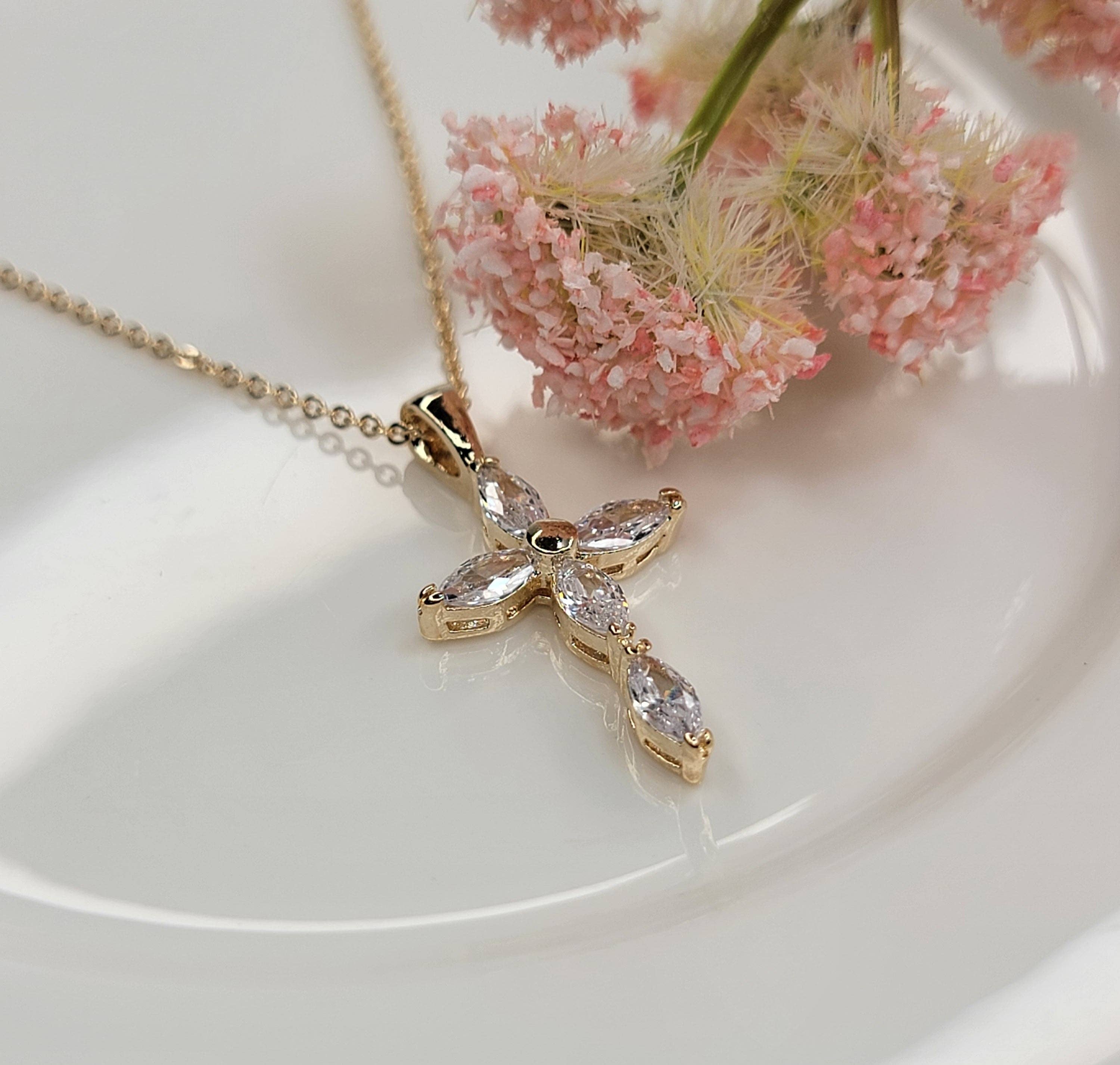 CZ Gold OR Silver Cross Necklace