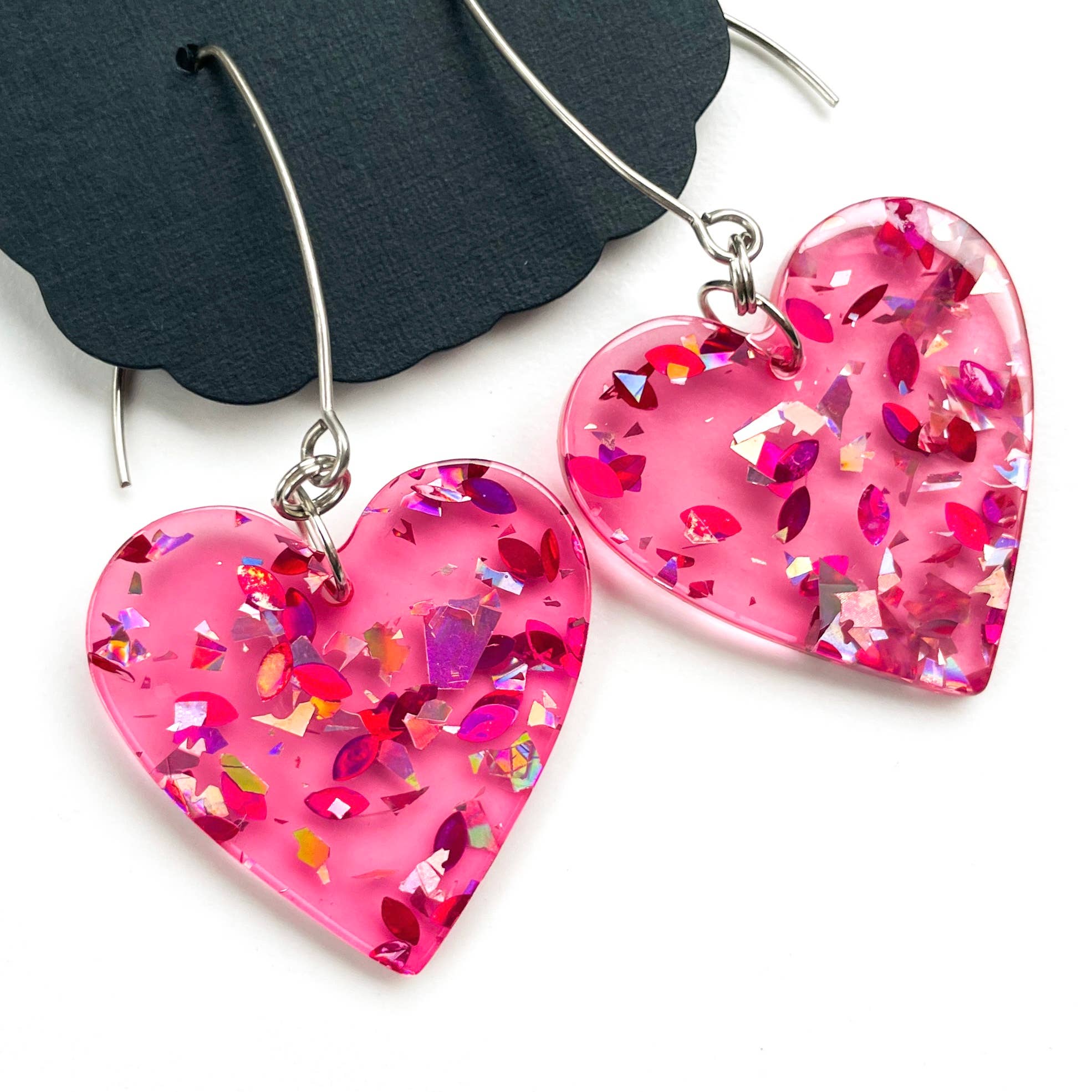 Dangle Pink Heart Confetti Earrings - Posh West Boutique