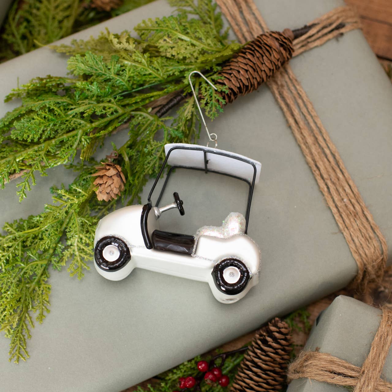 WHITE GOLF CART ORNAMENT - Posh West Boutique