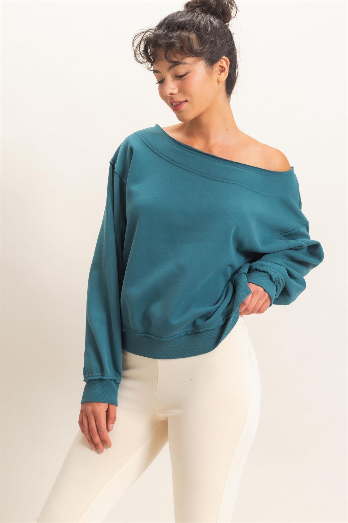 Dark Teal Off the Shoulder Sweatshirt
