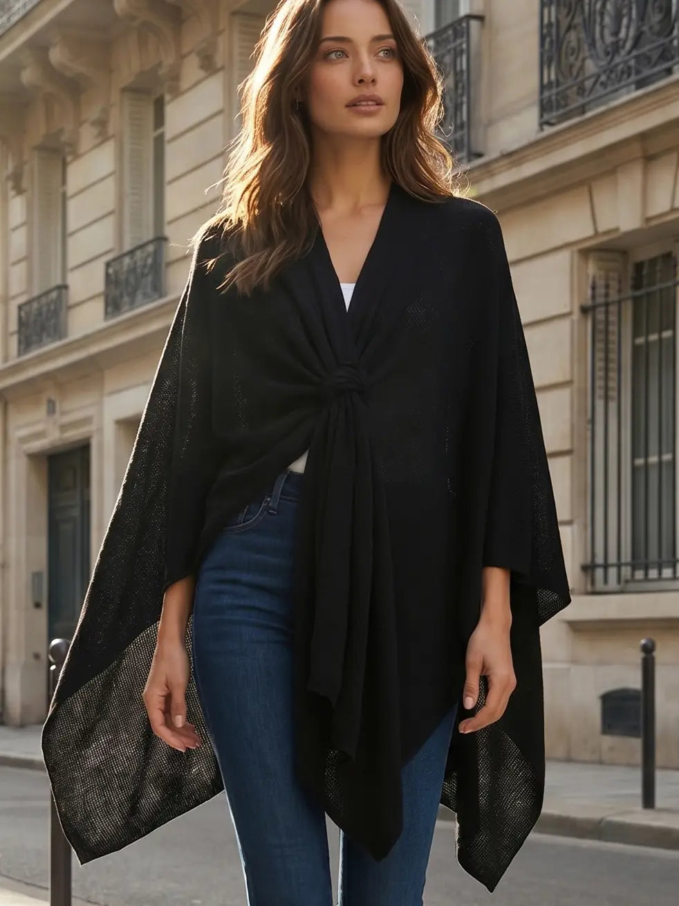 Black Cozy Poncho Sweater Shawl Wrap
