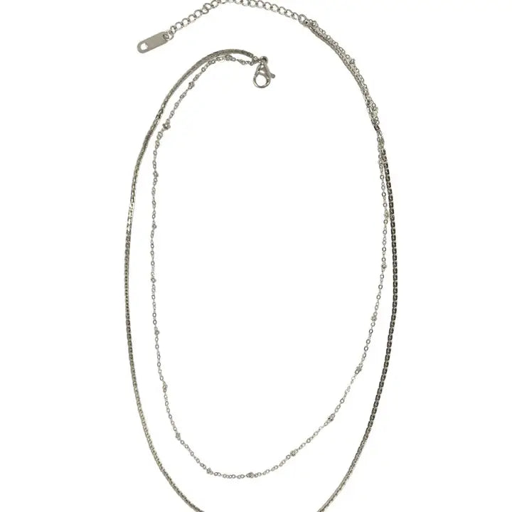 Silver 2 Row Chain Necklace - Posh West Boutique