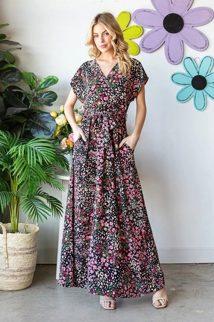 Short Sleeve Floral Maxi Dress - Posh West Boutique