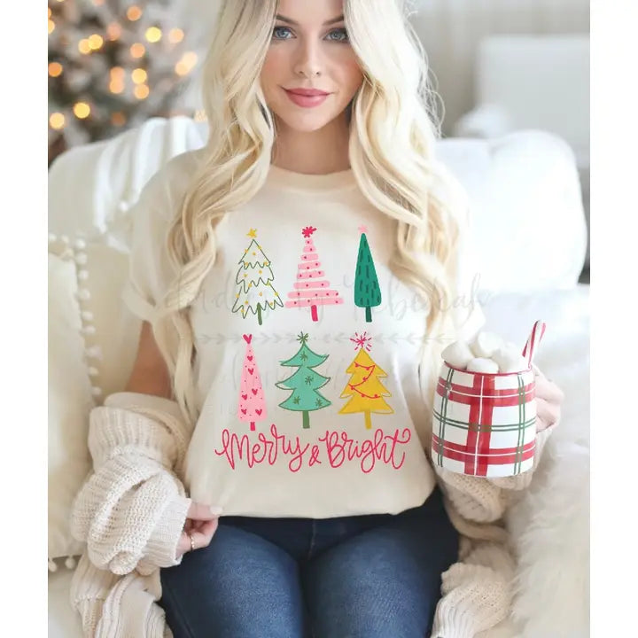 Merry and Bright Pink Tree T - Posh West Boutique