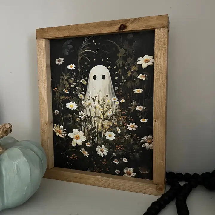 Ghost in Flower Field Wood Frame Sign - Posh West Boutique