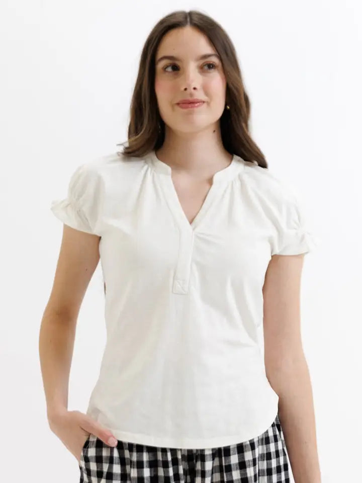 Artistry V-Neck White Spring Blouse - Posh West Boutique