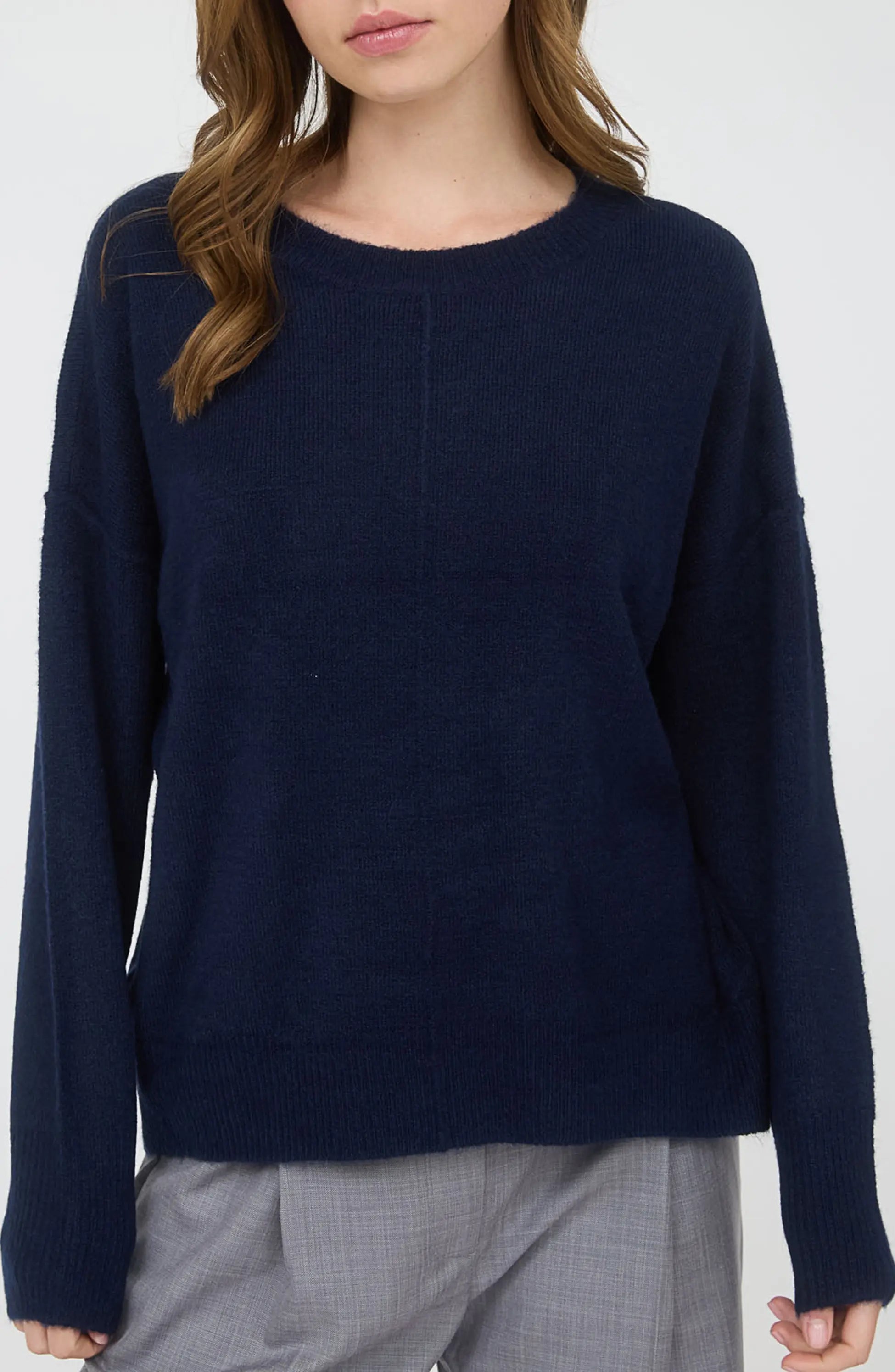 Navy Crewneck Front Seam Sweater - Posh West Boutique