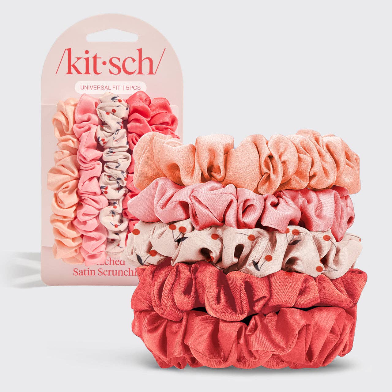 Ruched Satin Scrunchies 5pc Set - Assorted Cherry Blossom - Posh West Boutique