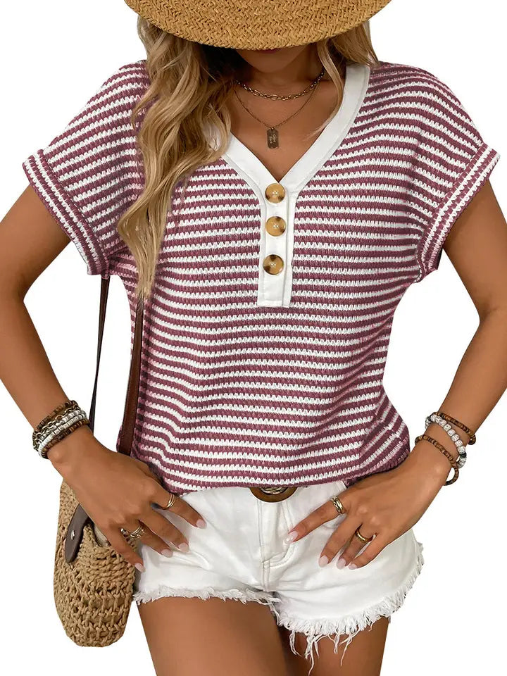 Burgundy Striped Knit Top