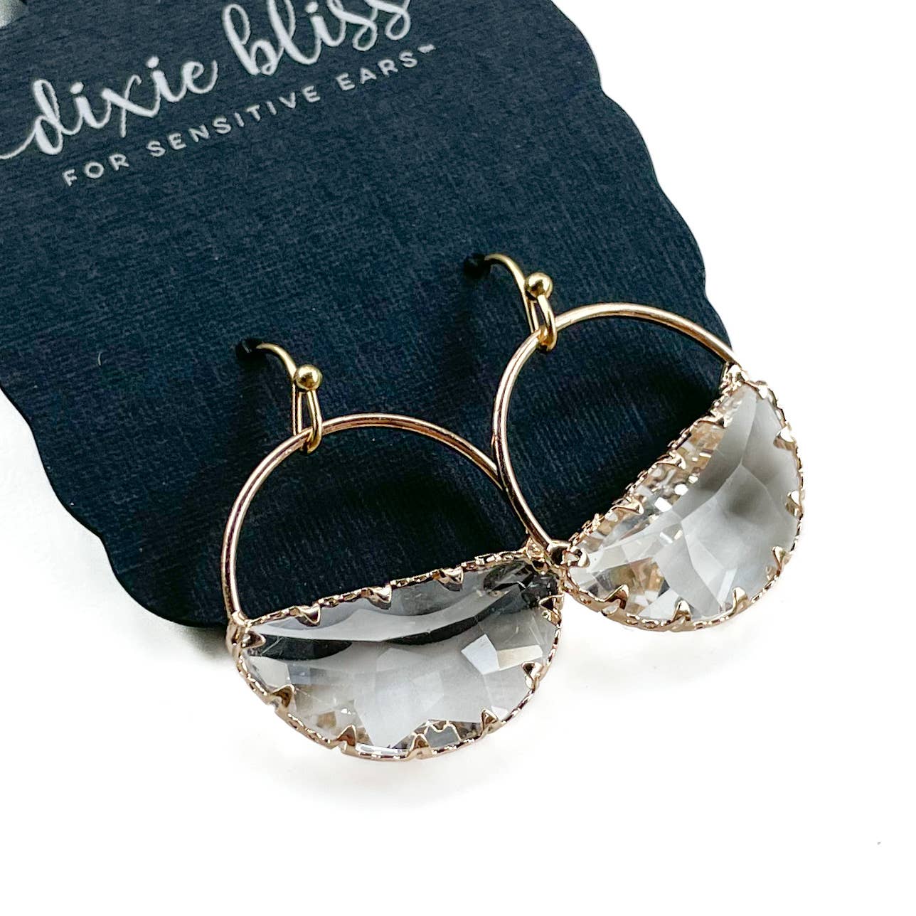 Gorgeous Gold Half Moon Glass Hoop Earring - Posh West Boutique