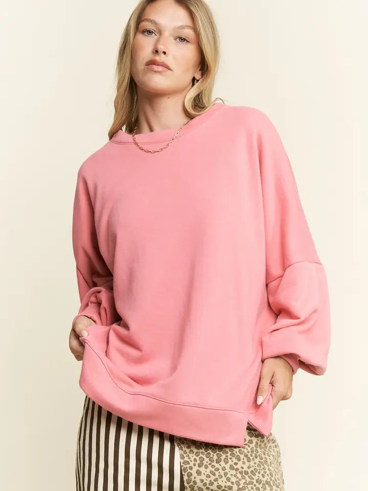 Solid Pink Drop Shoulder Sweatshirt - Posh West Boutique
