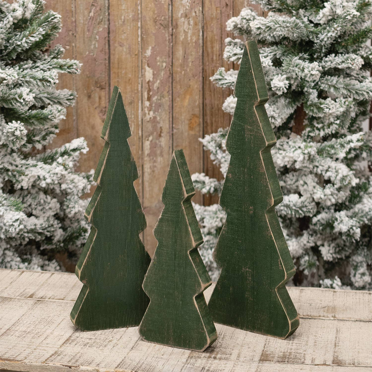 3 pc Distressed Wooden Chunky Christmas Tree Sitters - Posh West Boutique