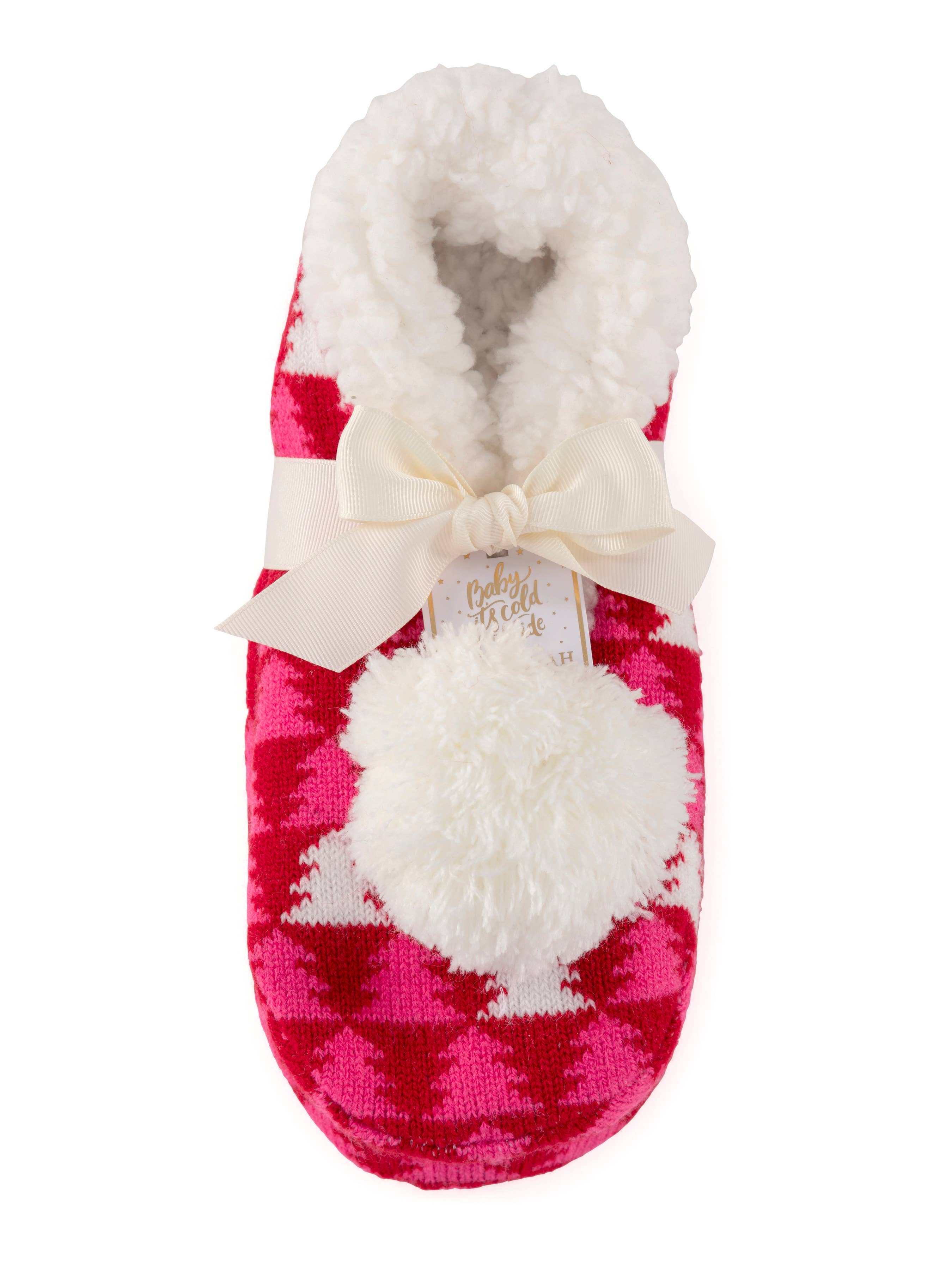 Pink & White Pom Tree Slippers - Posh West Boutique