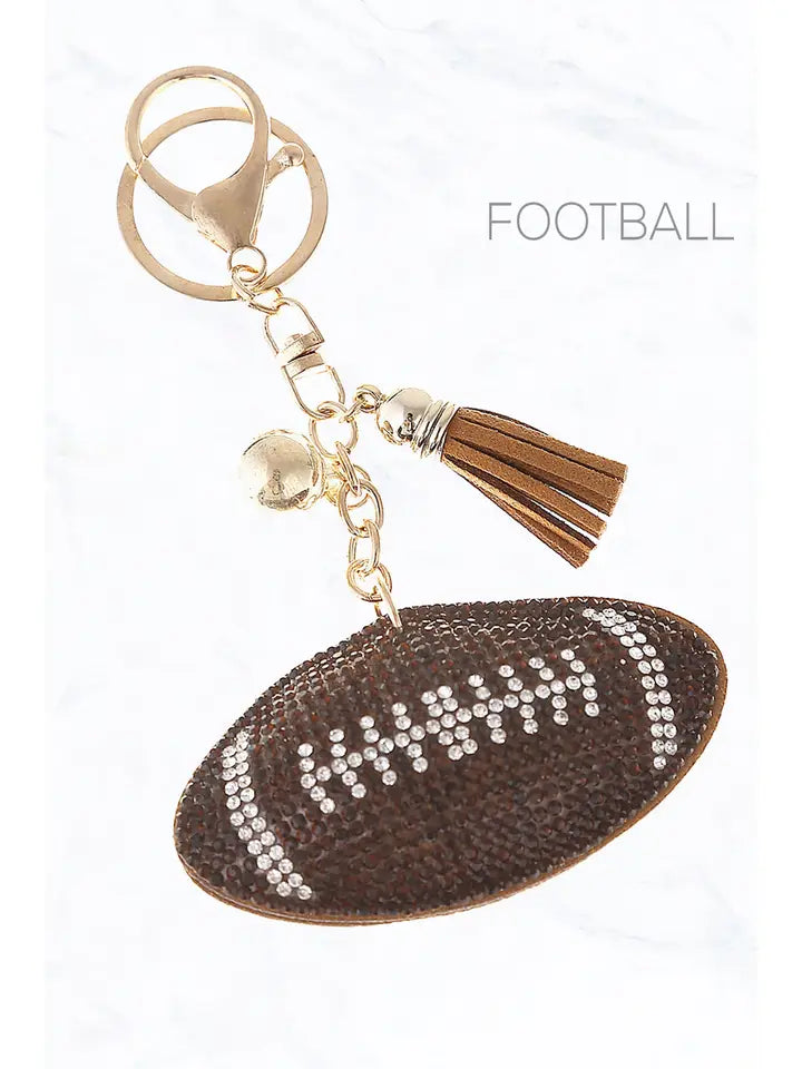 Football Blinged Out Cushion Keychain - Posh West Boutique