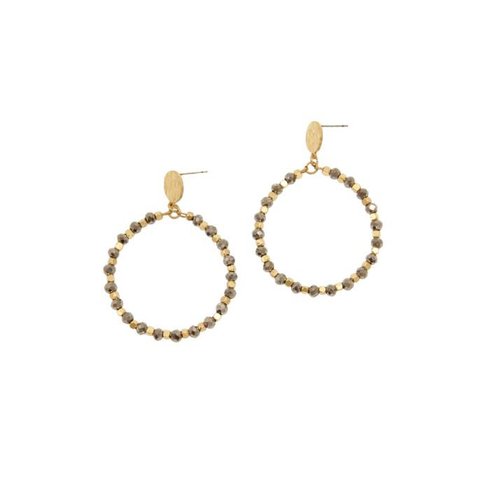 Grey and Gold Beaded Hoop Earrings - Posh West Boutique