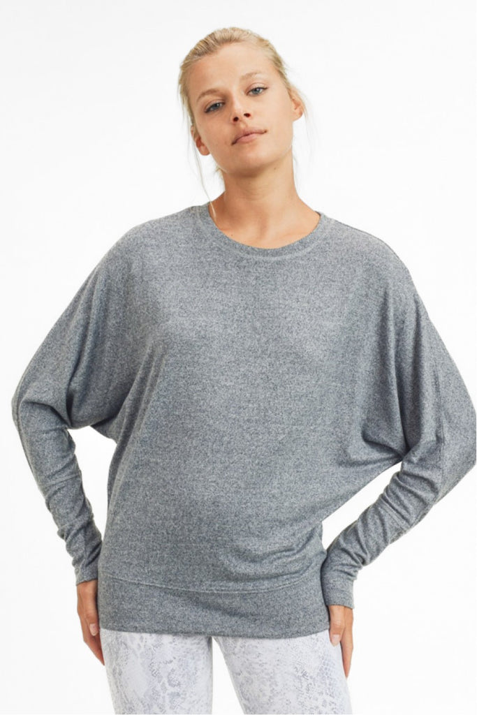 Gray Two-Tone Dolman Long Sleeve Top - Posh West Boutique
