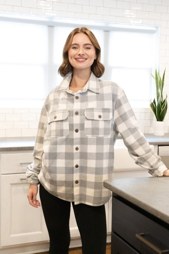 Simply Southern Gray Plaid Shacket - Posh West Boutique