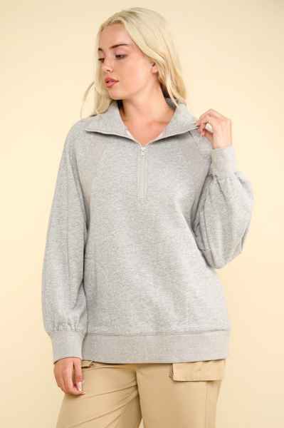 Heather Gray Half Zip Sweatshirt - Posh West Boutique