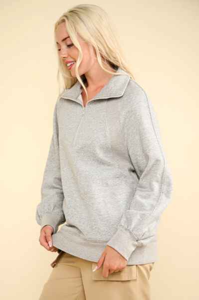 Heather Gray Half Zip Sweatshirt - Posh West Boutique