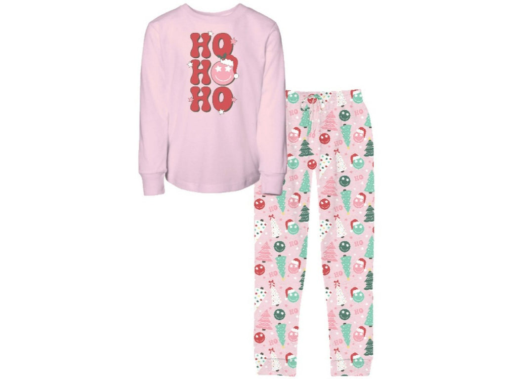 Pink Smiley Christmas Jogger Pajama Set - Posh West Boutique