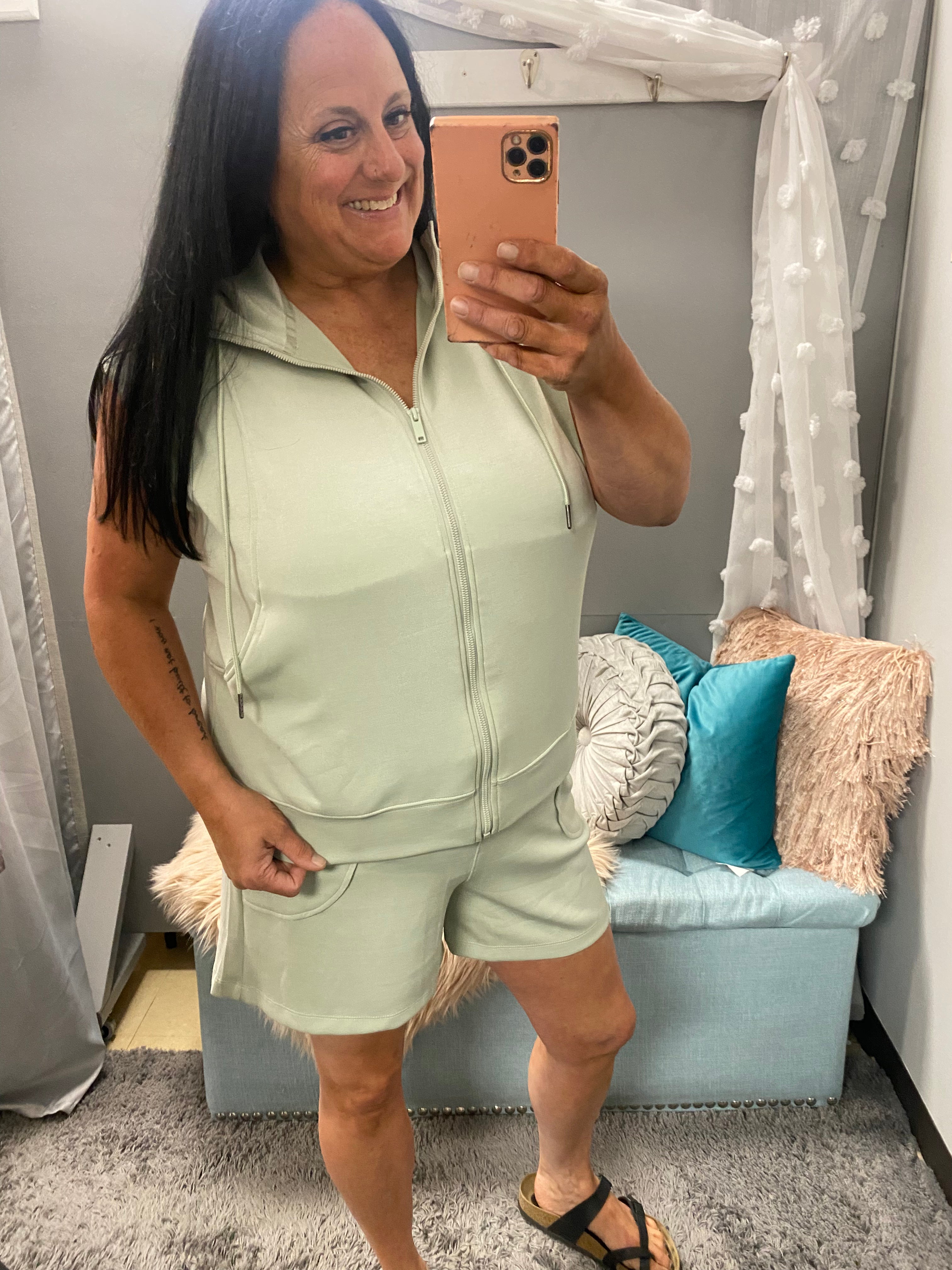 Sage Green Sleeveless Hooded Jacket - Posh West Boutique