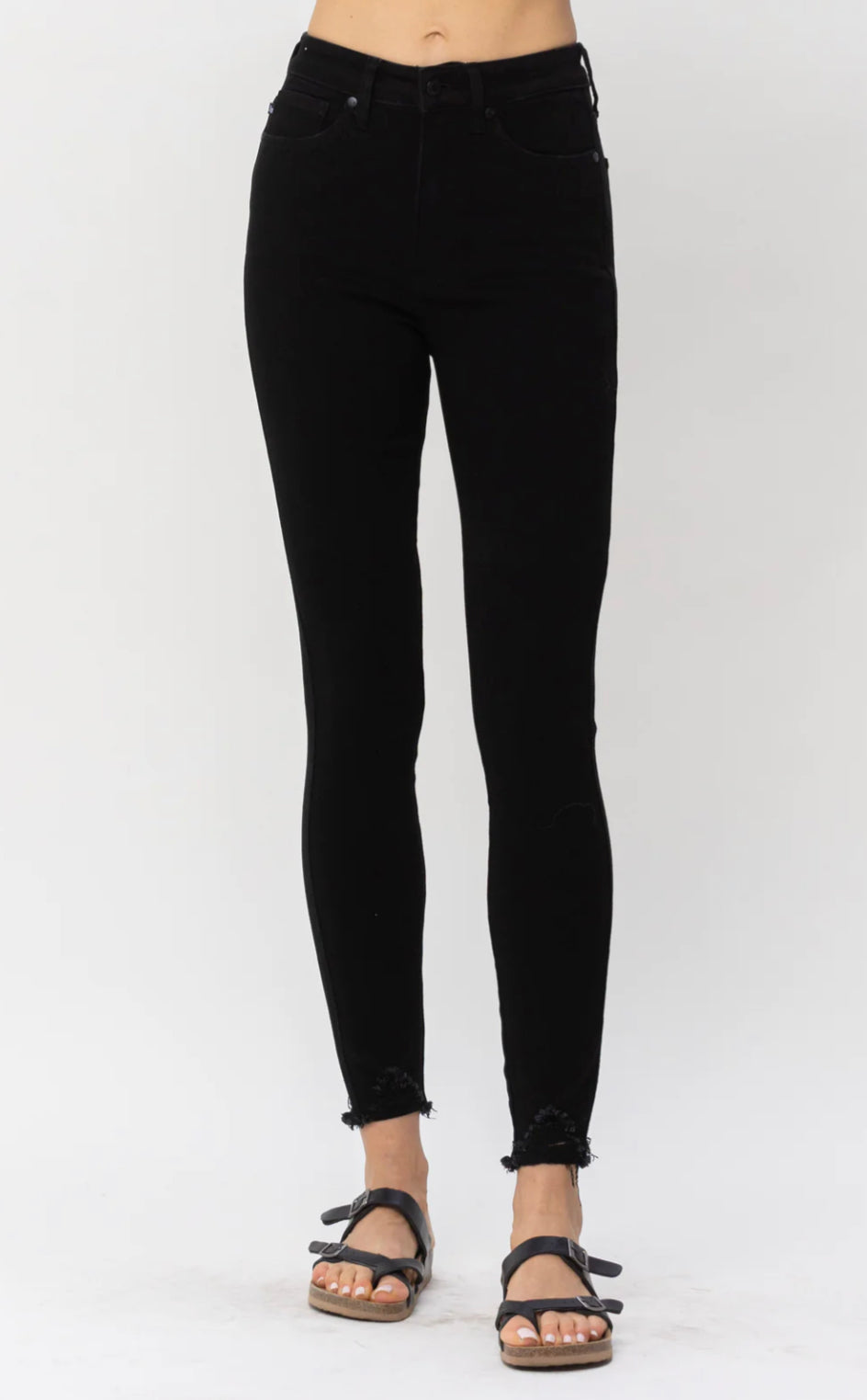 Judy Blue Tummy Control Shark Bite Black Skinny Jeans - Posh West Boutique