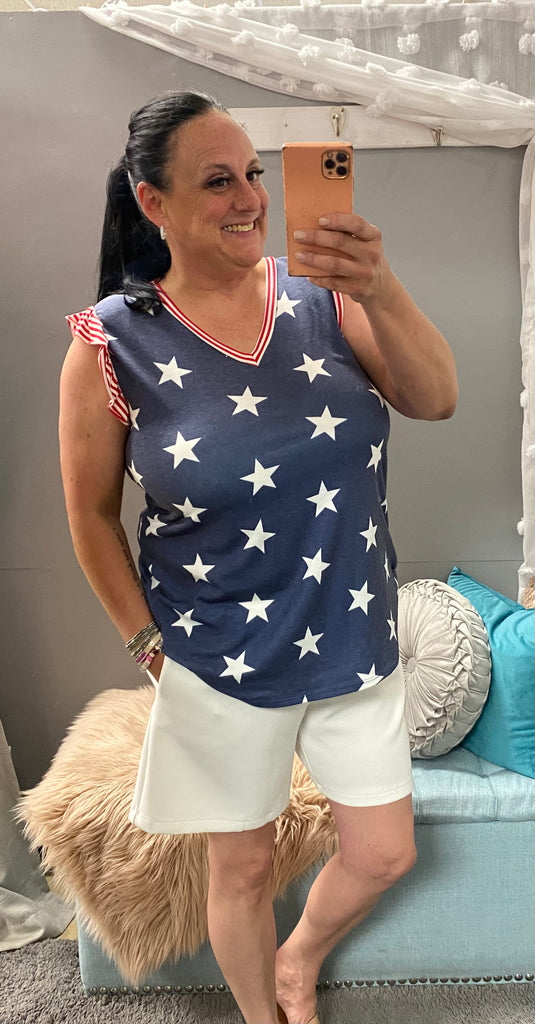 Stars and Stripes Flutter Sleeve Top - Posh West Boutique