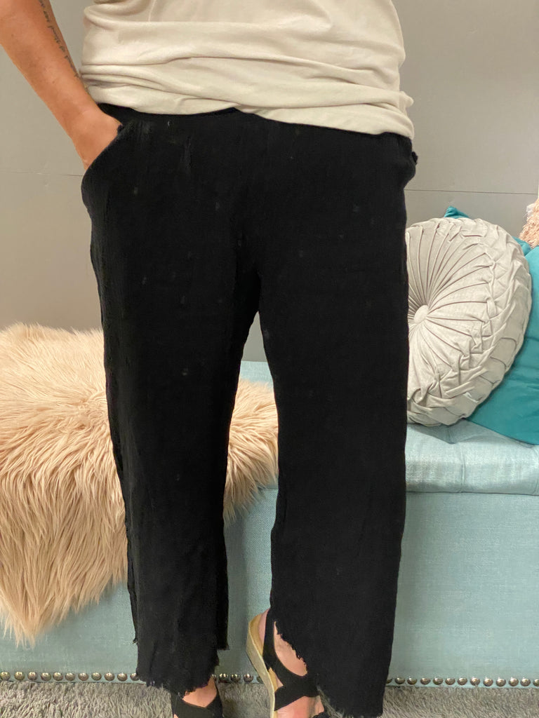 Cropped Black Pull-On Gauze Pants - Posh West Boutique