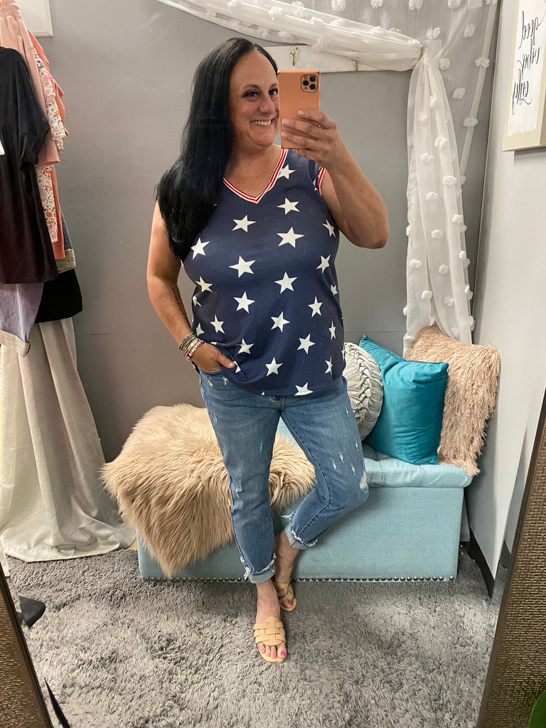 Stars and Stripes Flutter Sleeve Top - Posh West Boutique
