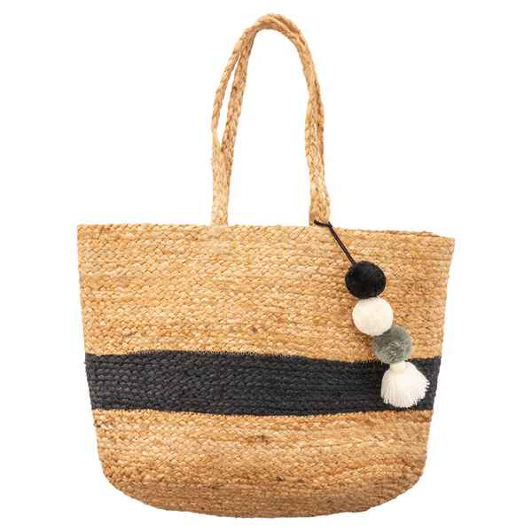 Black Stripe Jute Beach Bag - Posh West Boutique