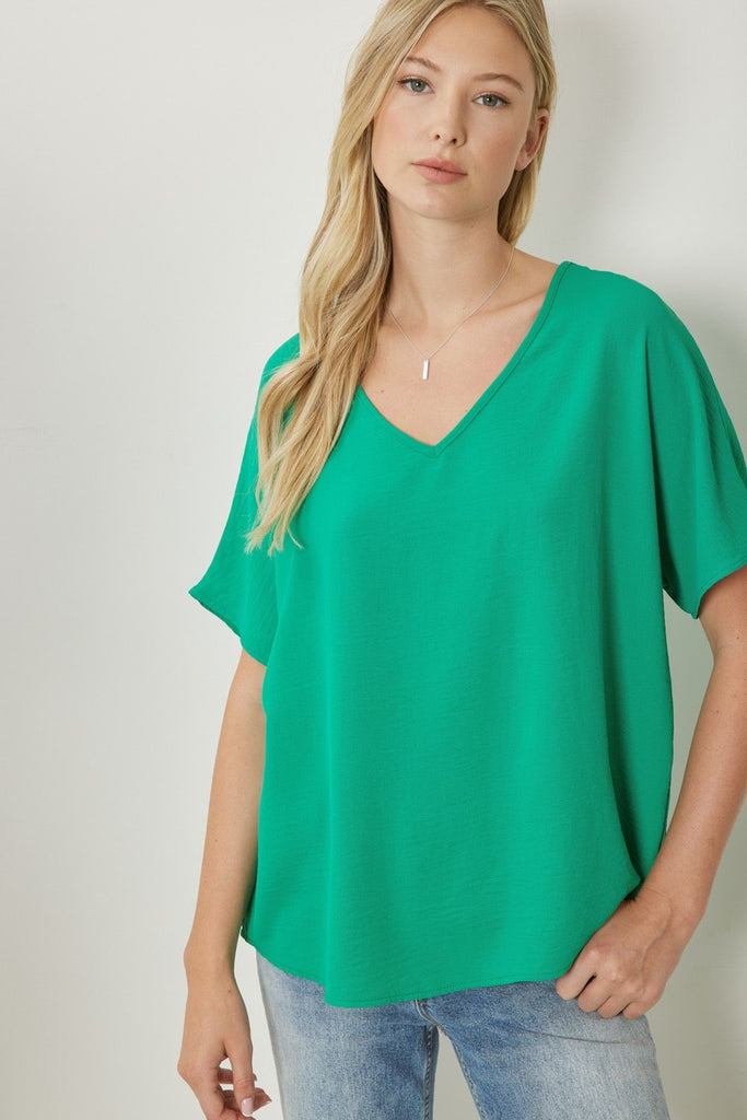 Dolman Sleeve V-neck Blouse in Kelly Green - Posh West Boutique