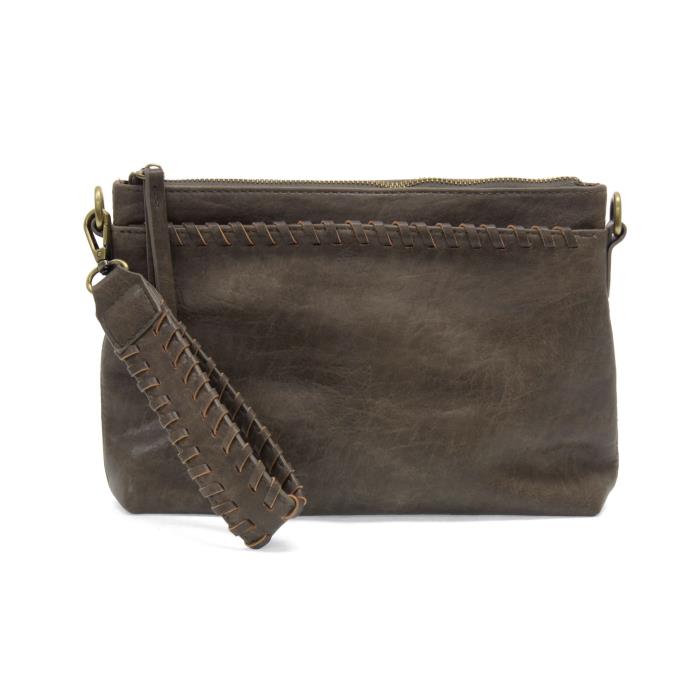 Taupe Oakley Whipstitch Top-zip Wristlet/Crossbody - Posh West Boutique