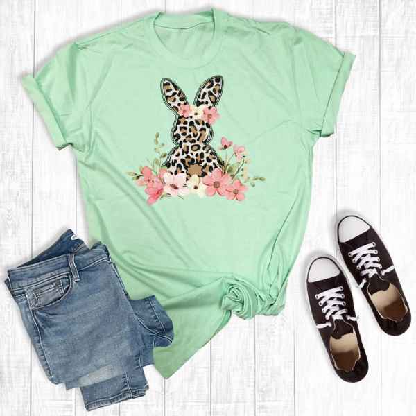 Floral Leopard Bunny Graphic T - Posh West Boutique