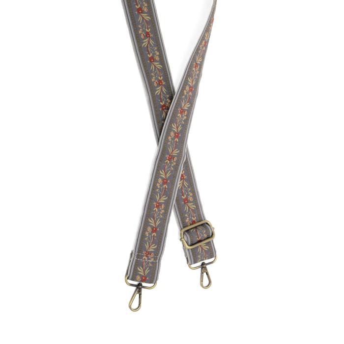 Grey Floral Embroidered Guitar Strap - Posh West Boutique