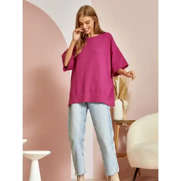 Oversized Knit Top in Magenta - Posh West Boutique