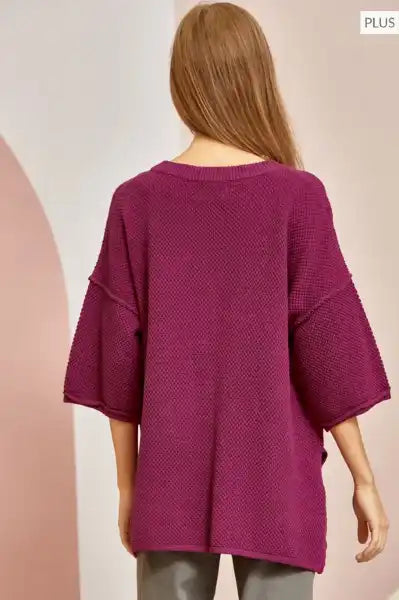 Magenta 3/4 Sleeve Button Down Sweater - Posh West Boutique