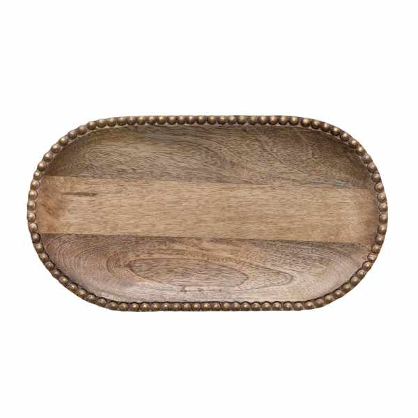 Hand Carved Mango Wood Tray with Gold Finish - Posh West Boutique