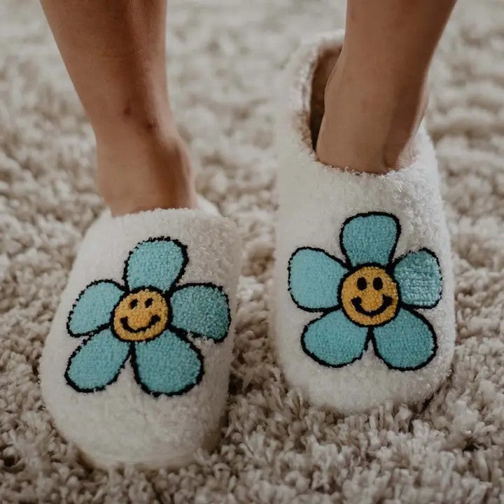 Mint Daisy Happy Face Slippers - Posh West Boutique