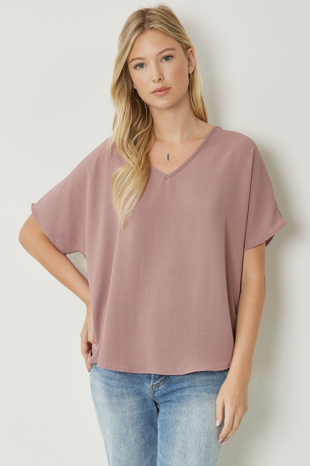 Dolman Sleeve V-neck Blouse in Dark Mauve - Posh West Boutique