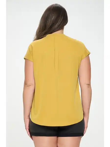 Mustard V Neck Top with Back Pleat - Posh West Boutique