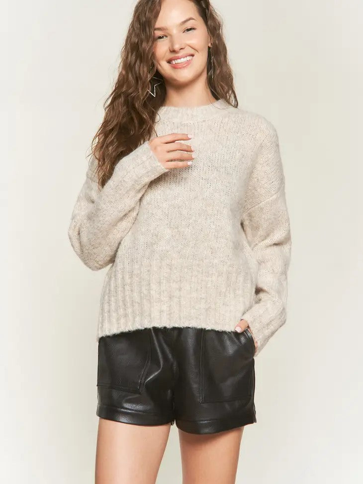 Oatmeal Fuzzy Sweater Top - Posh West Boutique