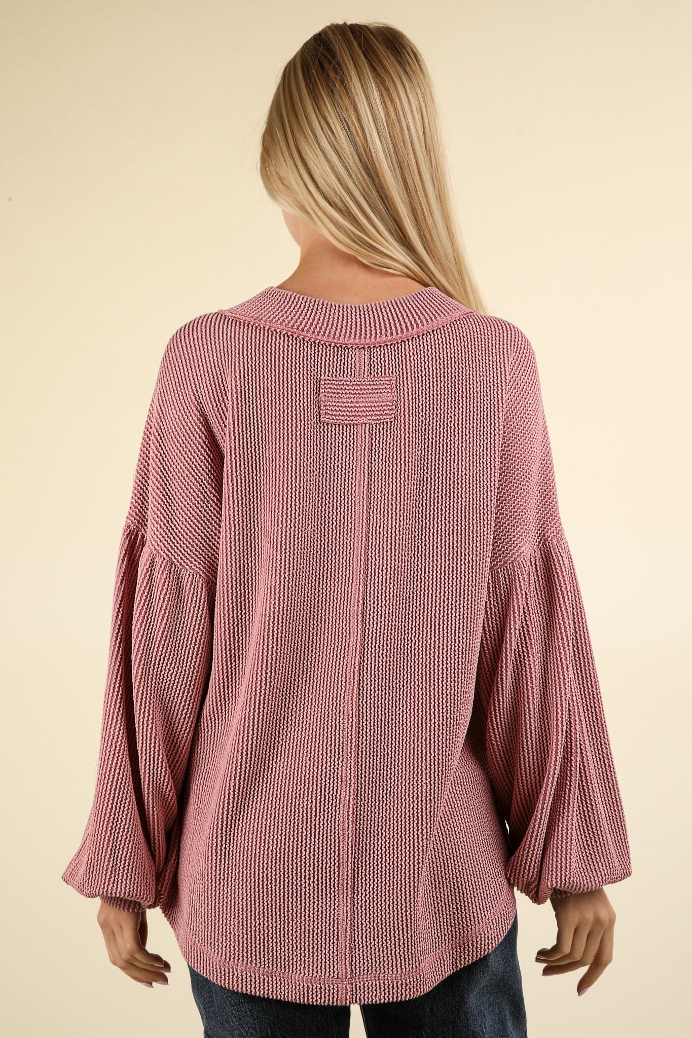 Pink Otto Ribbed V-Neck Knit Top