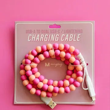 Pink Beaded Dual Lightening Phone Charging Cable Usb - Posh West Boutique