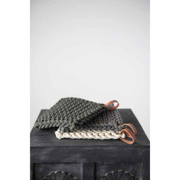 Crocheted Pot Holder with Leather Loop - Posh West Boutique