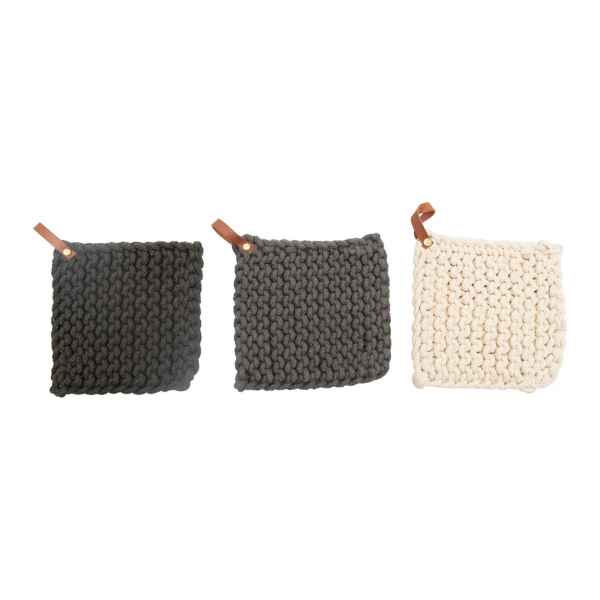 Crocheted Pot Holder with Leather Loop - Posh West Boutique