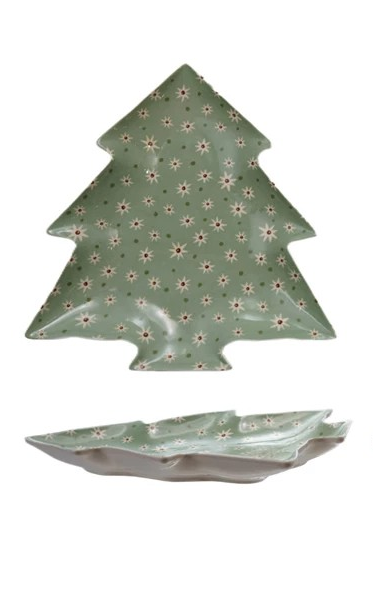 Tree Shaped Plate with Holiday Pattern, 2 Styles - Posh West Boutique