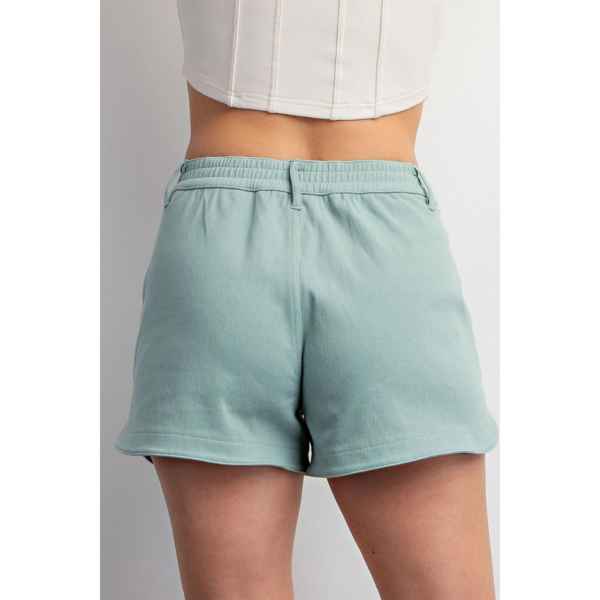 Aqua Sage Cotton Stretch Shorts - Posh West Boutique